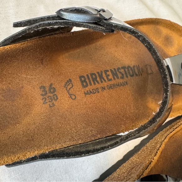 Birkenstock 5 Gizeh Birko Flor Black Patent Leather Thong Sandals Slides - Picture 8 of 9